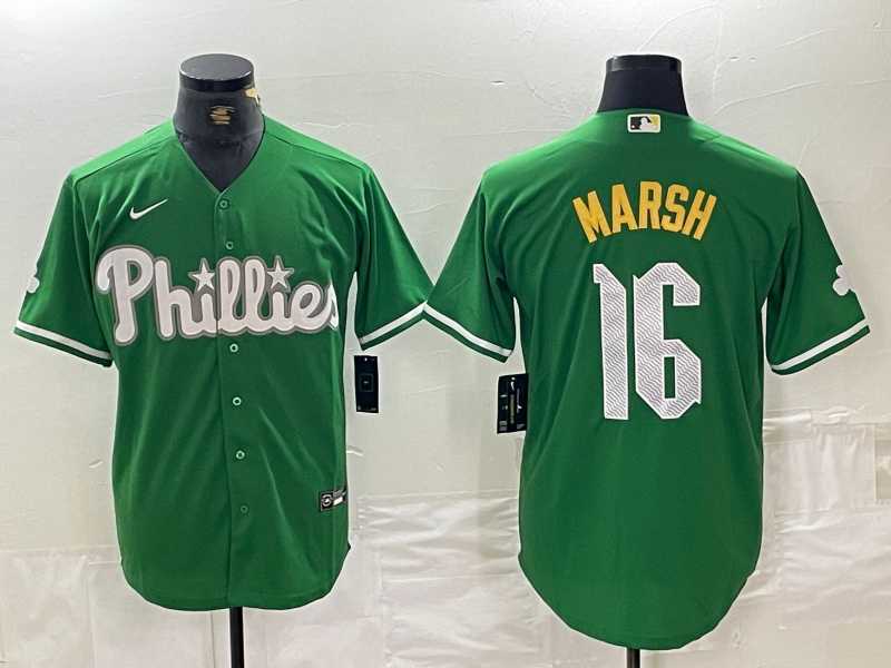 Mens Philadelphia Phillies #16 Brandon Marsh Green 2024 City Connect Stitched Jersey->philadelphia phillies->MLB Jersey